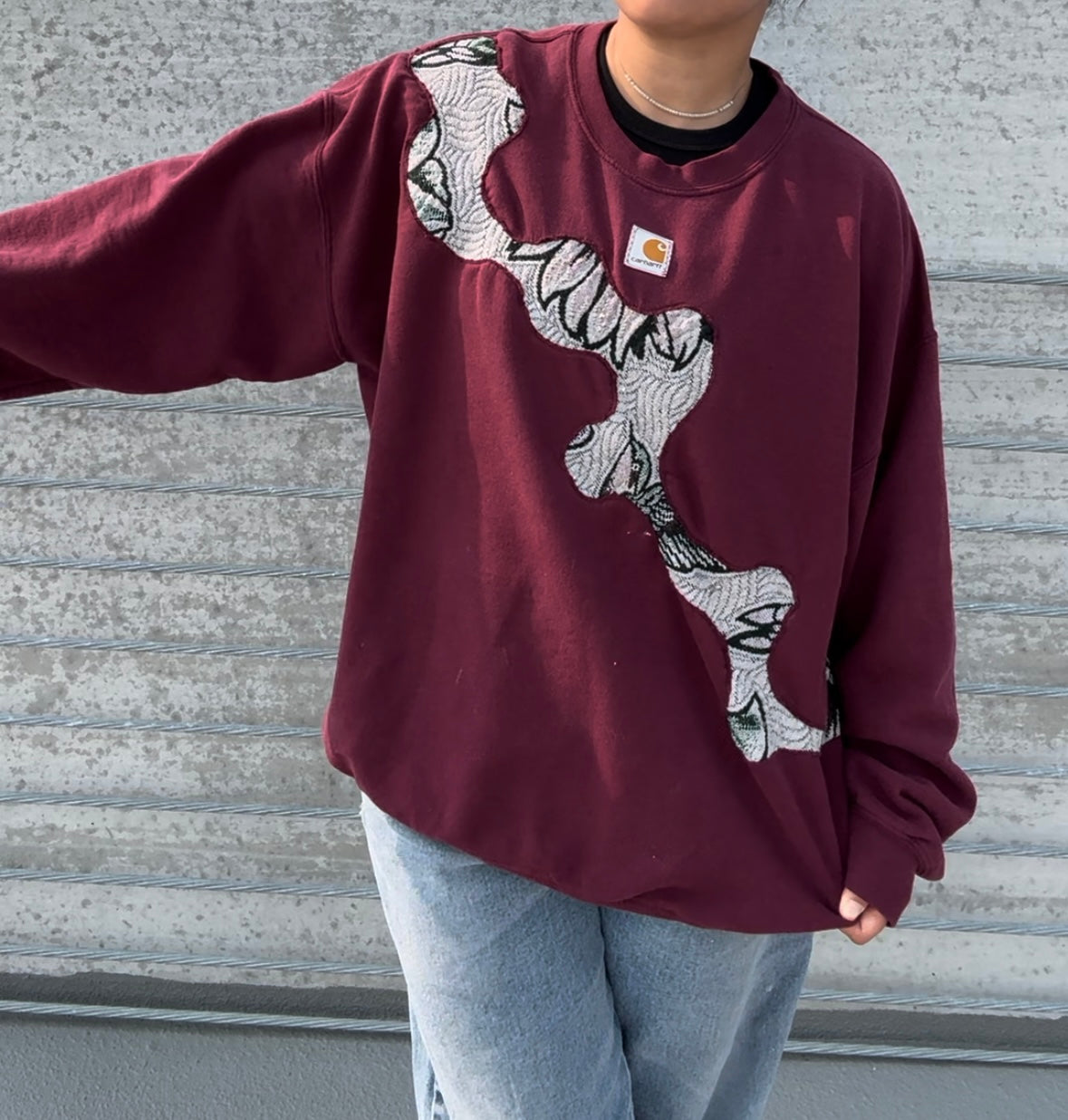 Burgundy River Reworked Hoodie *Please note this hoodie does have some small white paint stains*