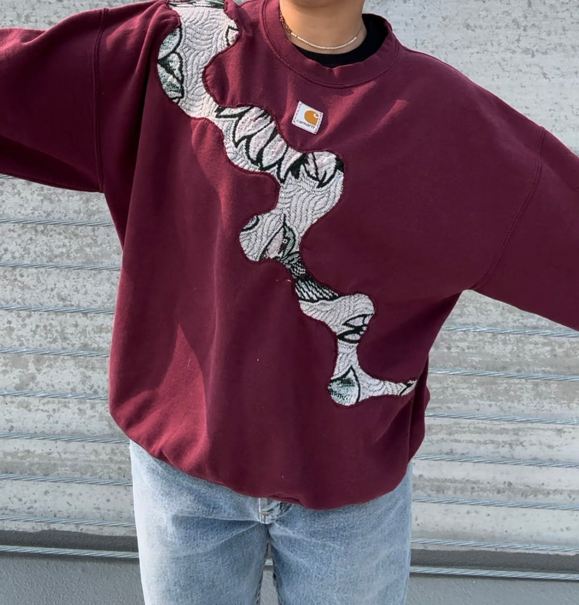 Burgundy River Reworked Hoodie *Please note this hoodie does have some small white paint stains*