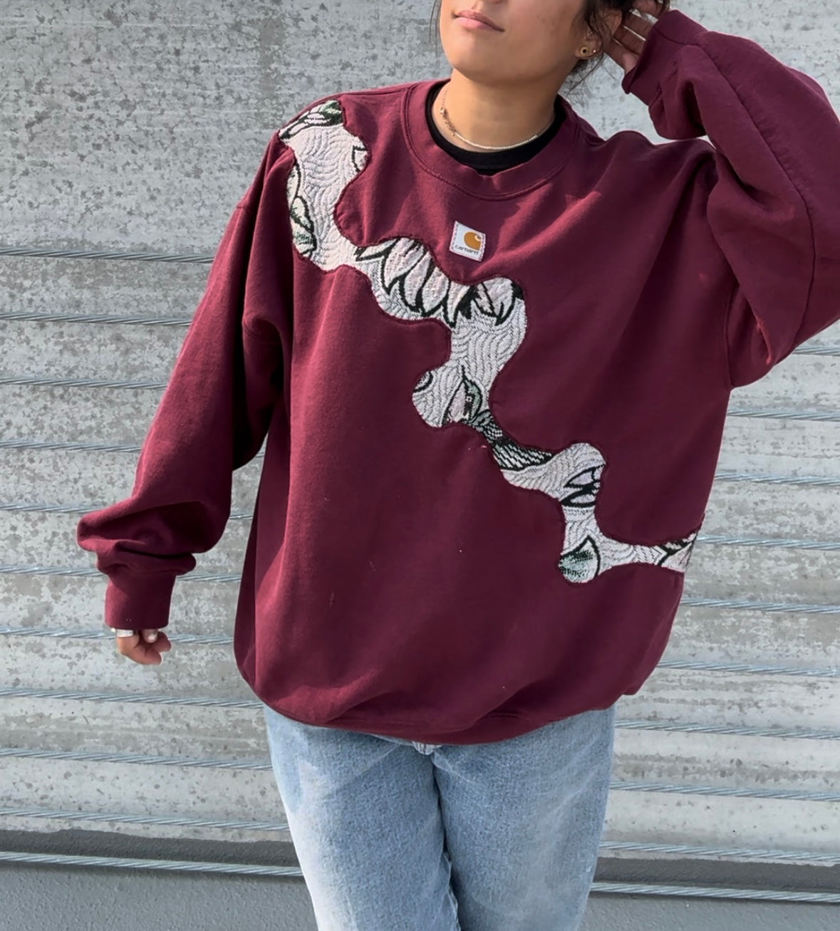 Burgundy River Reworked Hoodie *Please note this hoodie does have some small white paint stains*