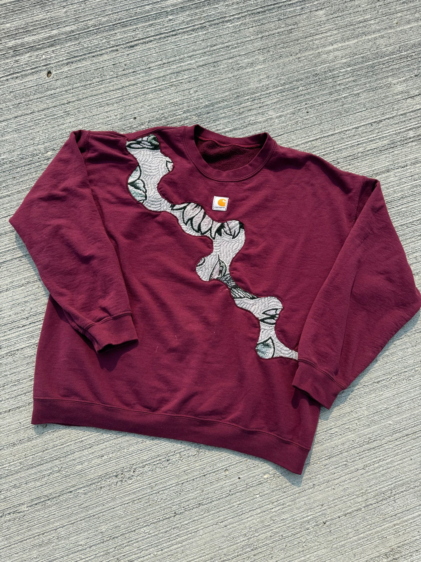 Burgundy River Reworked Hoodie *Please note this hoodie does have some small white paint stains*